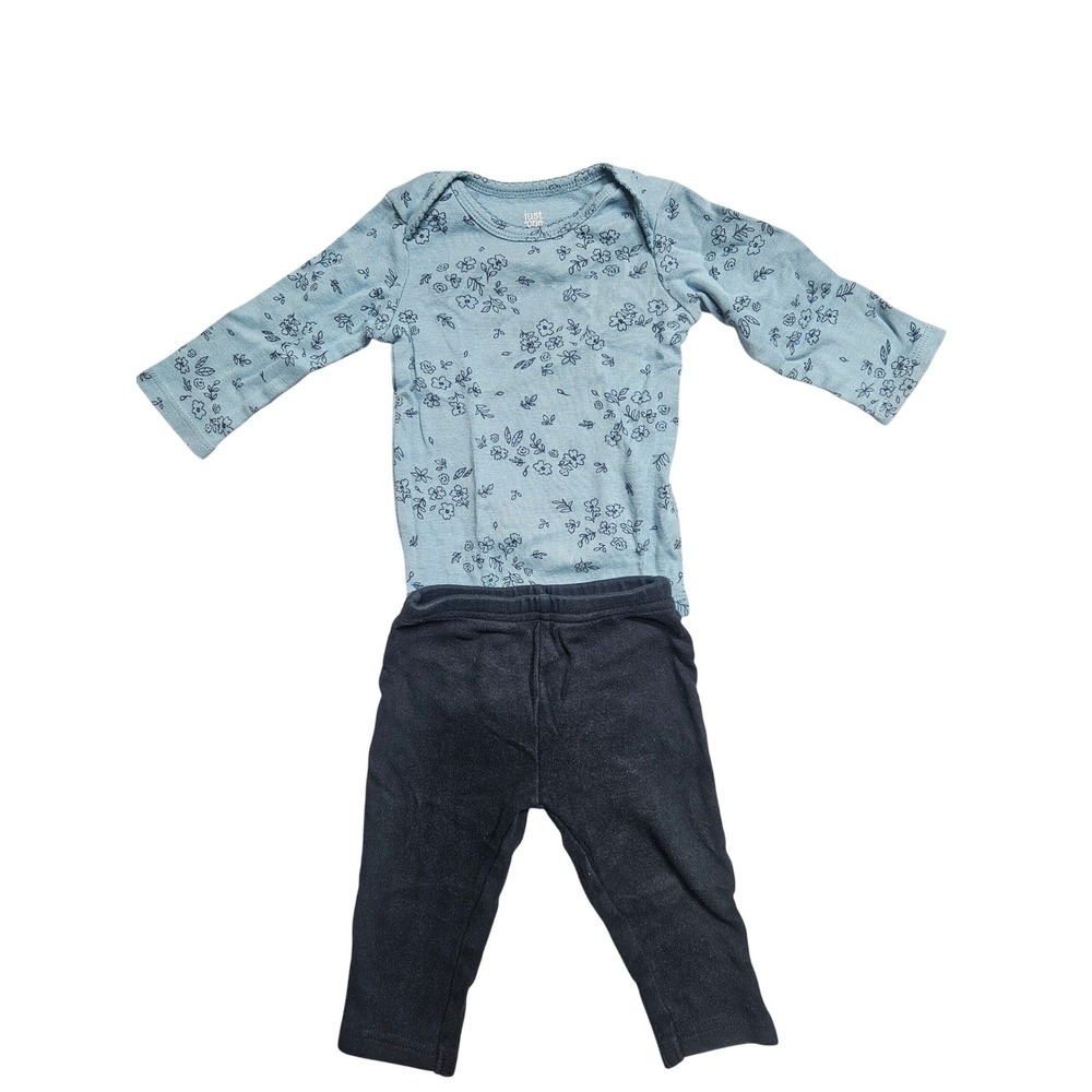 Just One You by Carters Baby Girls 6M Blue Floral Bodysuit and Navy Pants Set